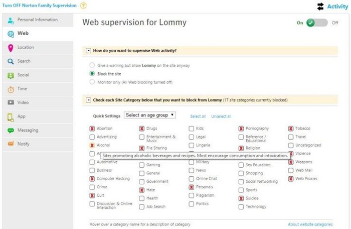 Parental Control of Facebook Norton Family Premier